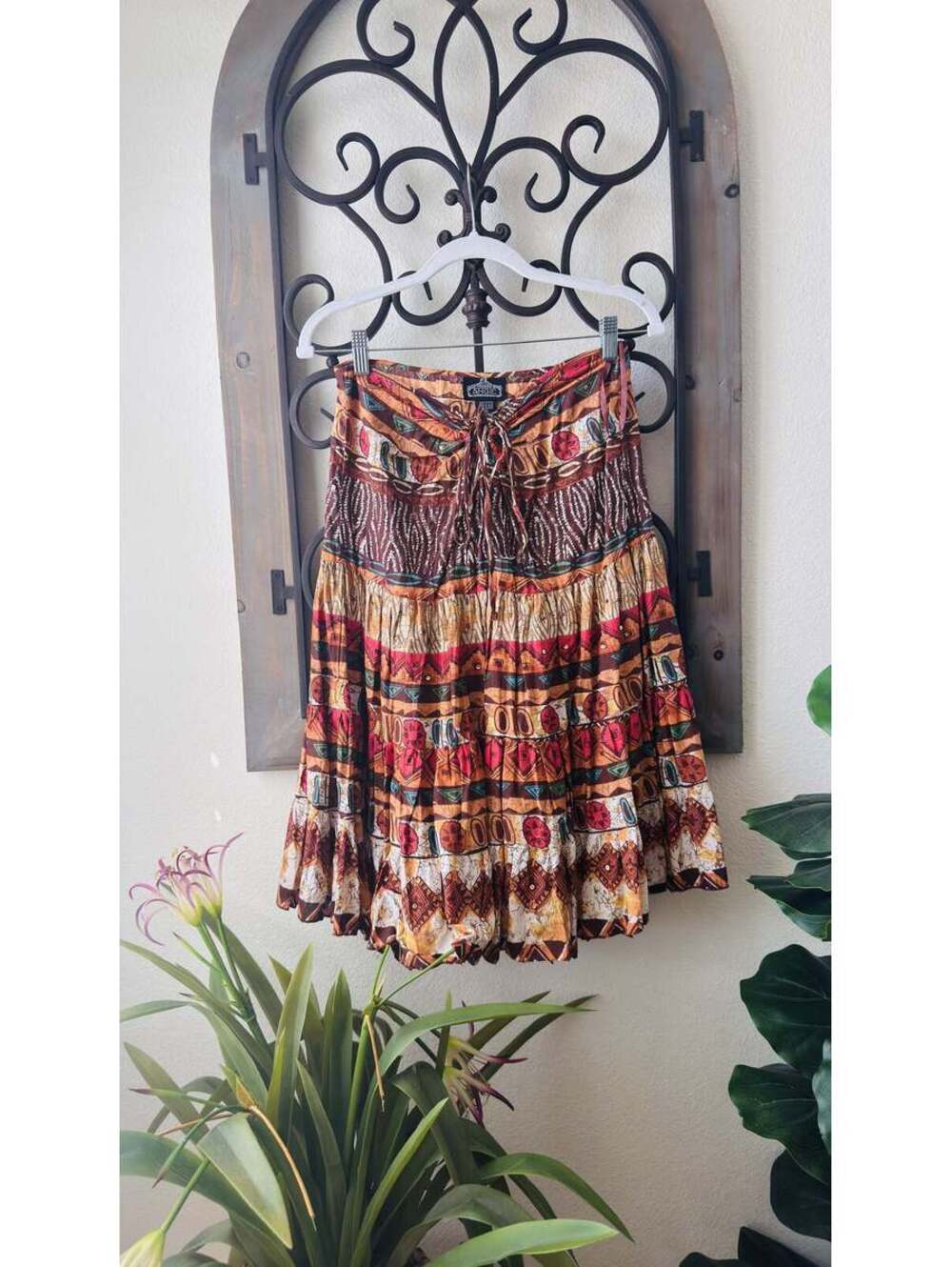 Angie Batik Tiered Midi Skirt with Sequin Accents - Size M